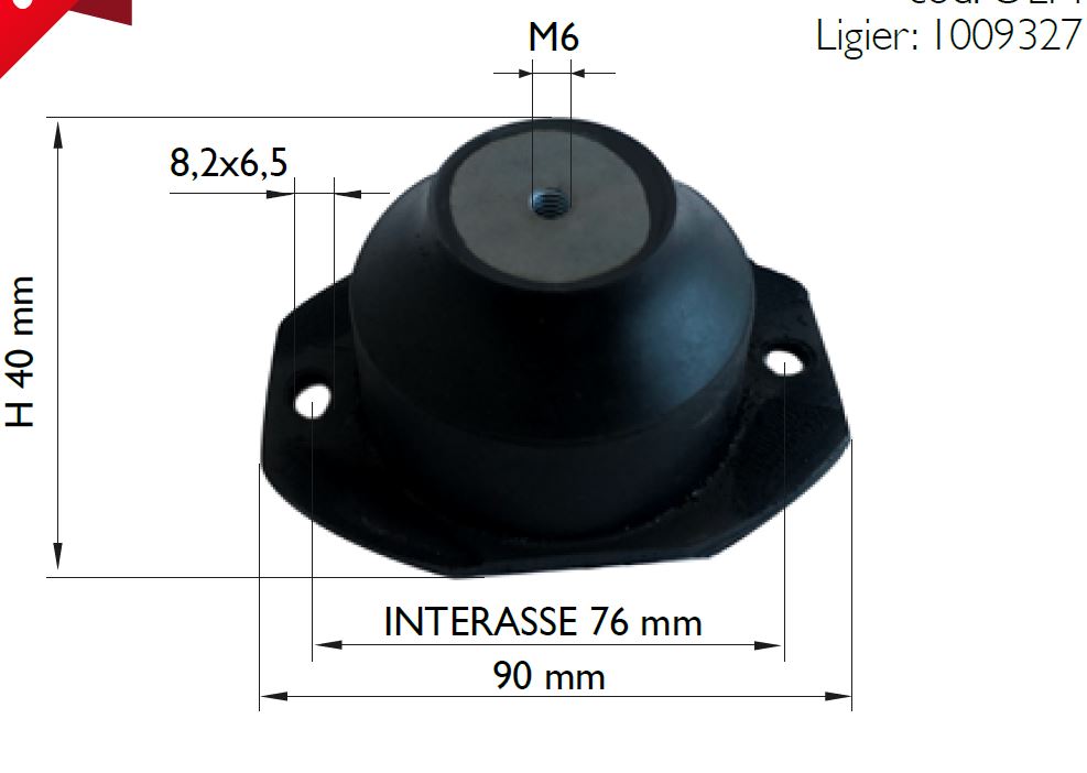 Moottorin kumityyny, M6, Etu, Ligier JS RC / Microcar FC8, M8, MGO1-2 (1009327)