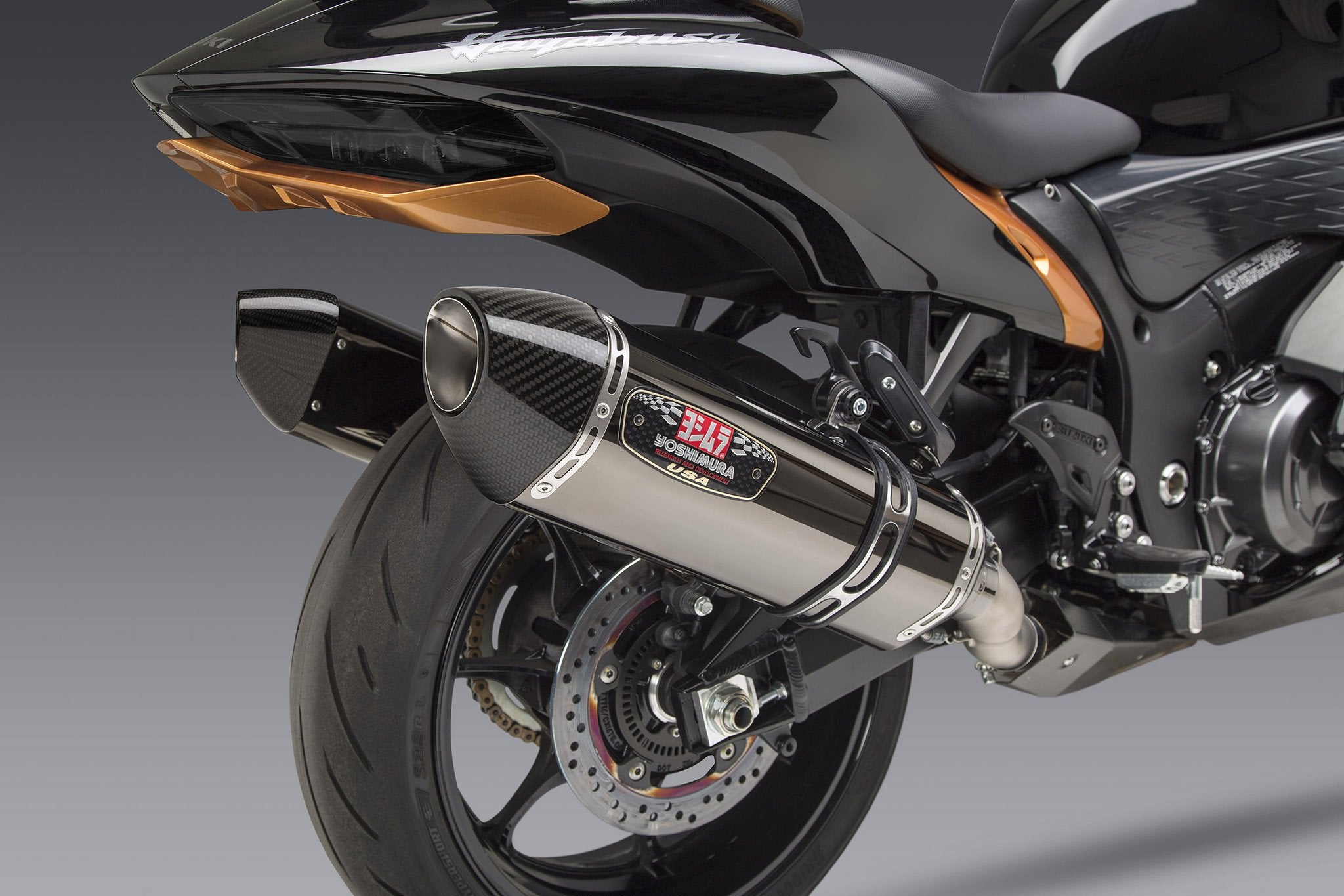 Yoshimura HAYABUSA 2022 Race R-77 Dual Stainless Slip-On Exhaust, w/ Onyx Muffle