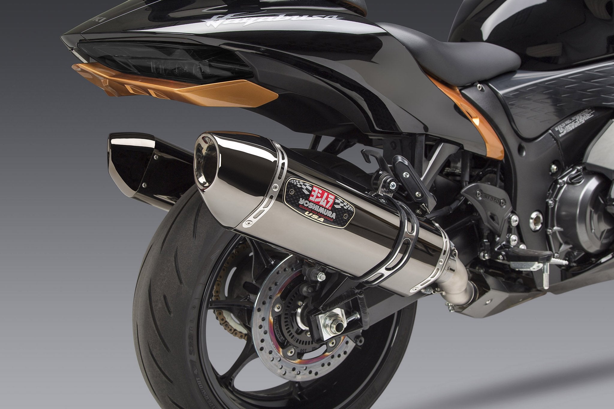 Yoshimura HAYABUSA 2022 Race R-77 Dual Stainless Slip-On Exhaust, w/ Onyx Muffle