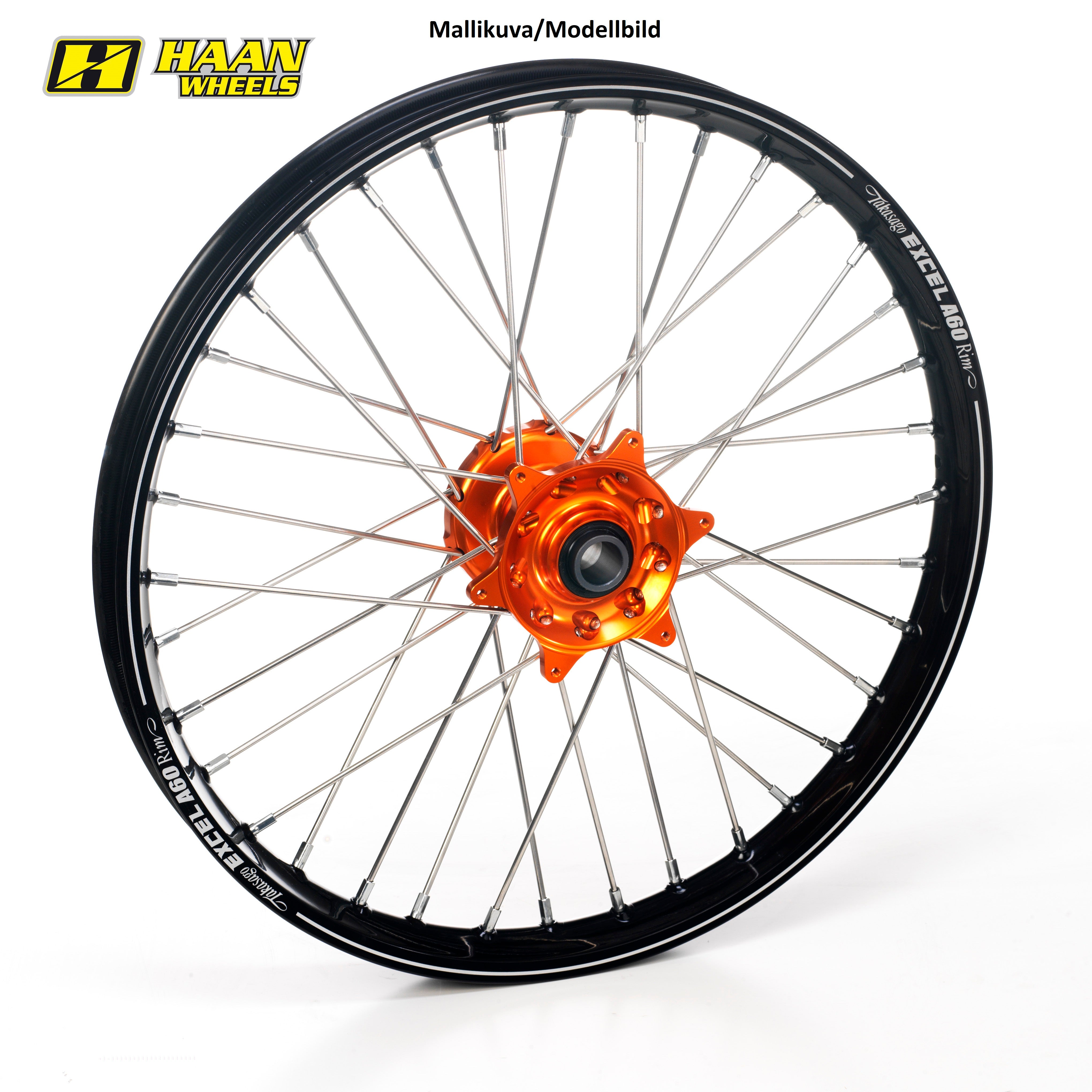 Haan wheel KTM SX/SX-F 15-.. EXC/F 16-.. 21-1,60 ORANGE HUB/BLACK A60 RIM