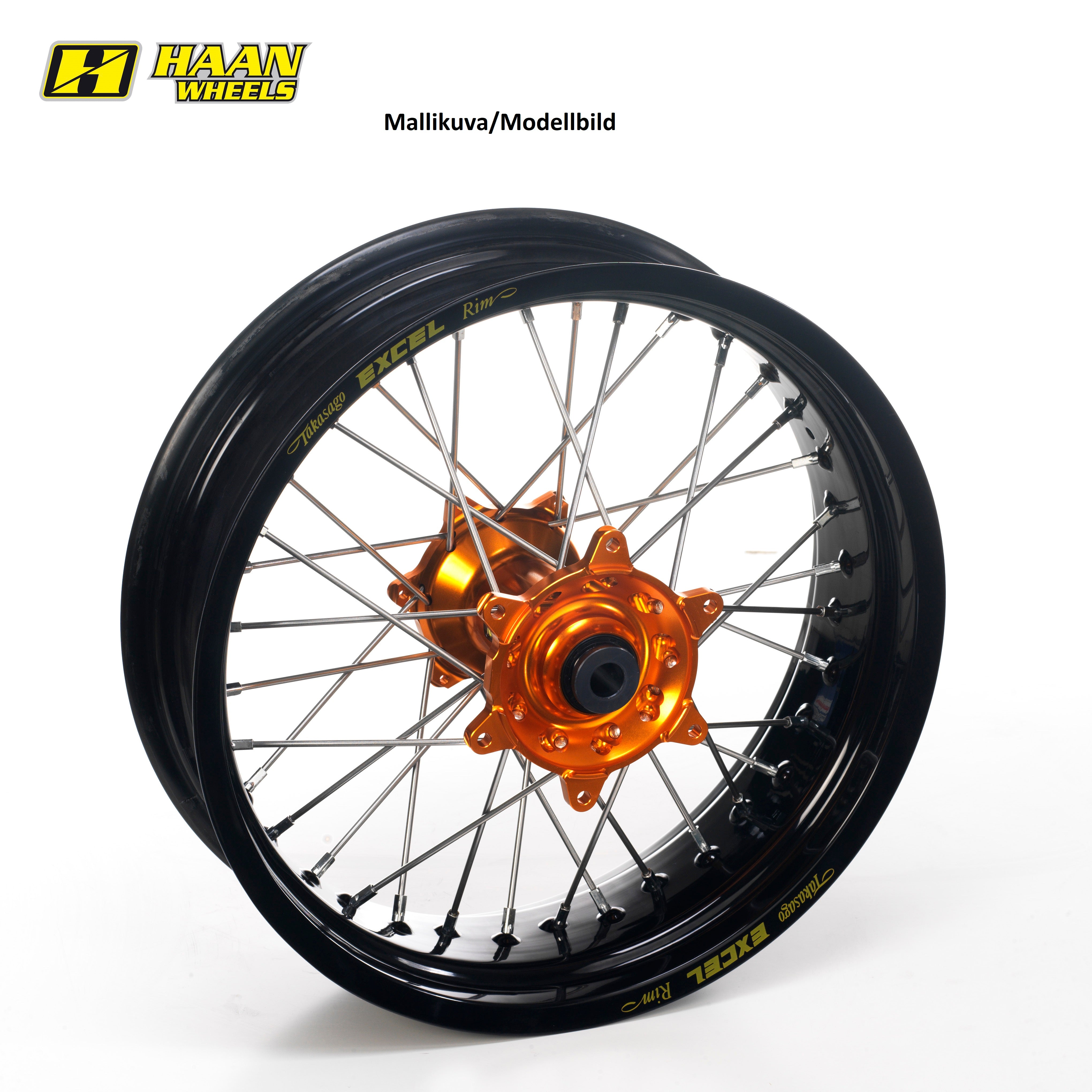 Haan wheel SX&SXF&EXC 95- 17-5,00 BLCK RIM/ORANGE HUB/BLCK SPO/ORANGE NIP