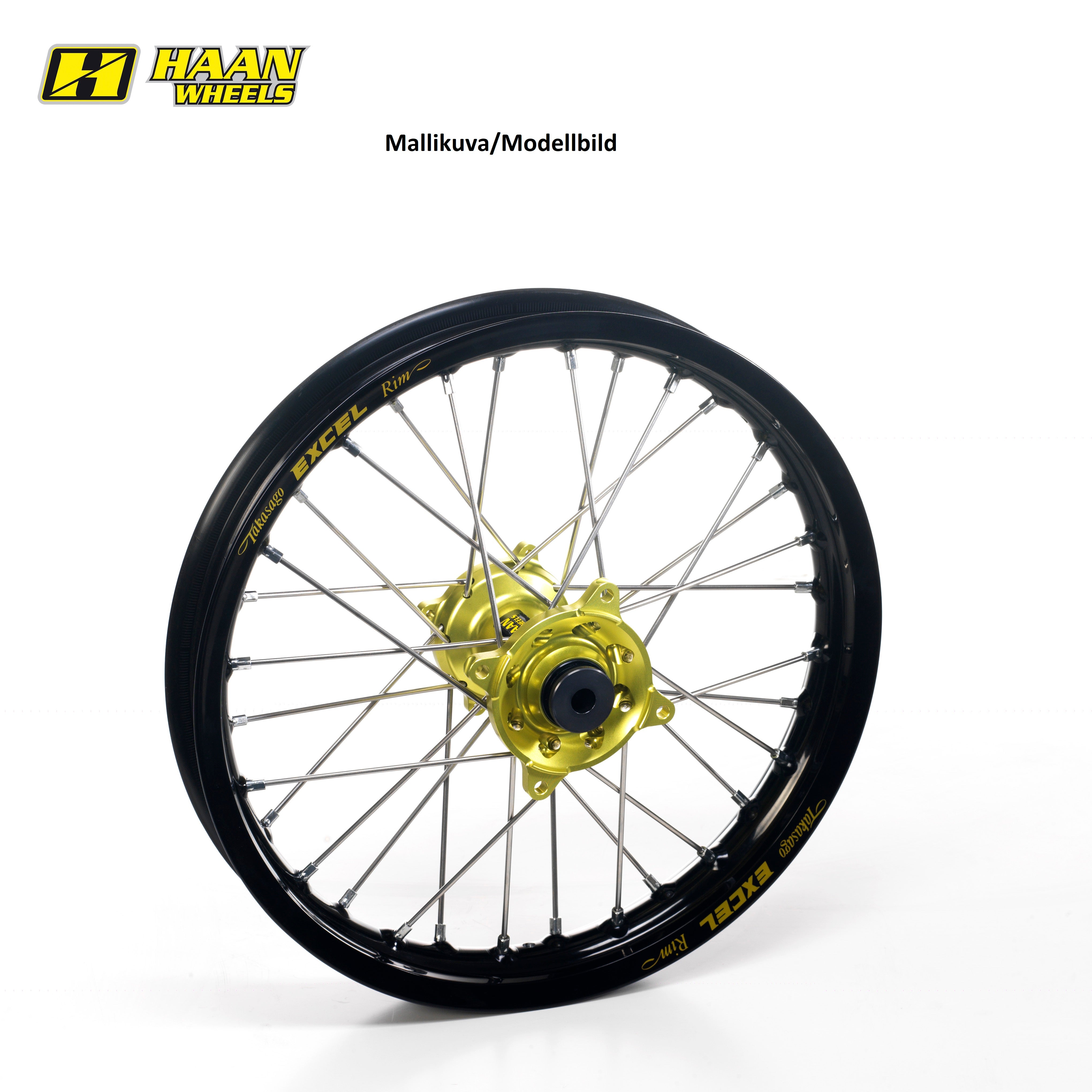 Haan wheel SX65 REAR 16- 12-1,60 BLACK RIM/YELLOW HUB/BLACK SPOKES&NIPPLES