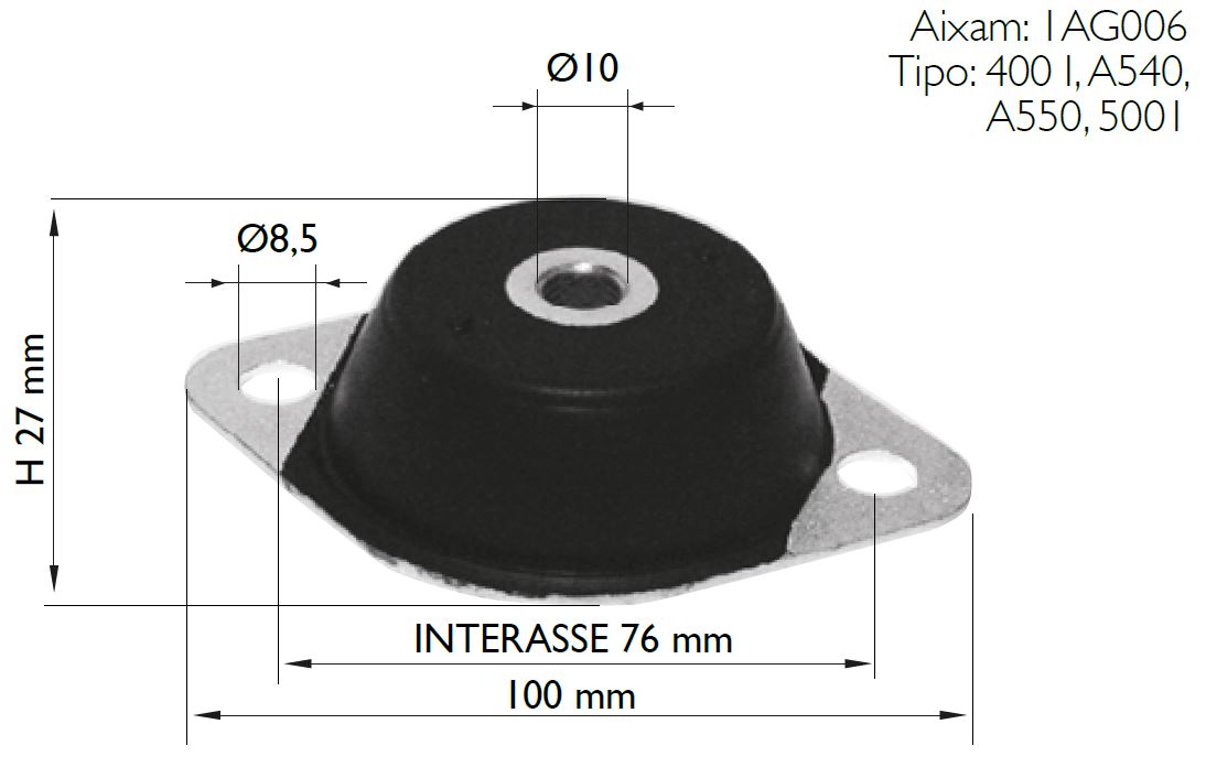 Moottorin kumityyny, Ø10mm, Microcar 97-04, Crossline 05-08, Scouty 05-08