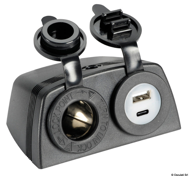 Lighter + USB-A + USB-C socket with housing