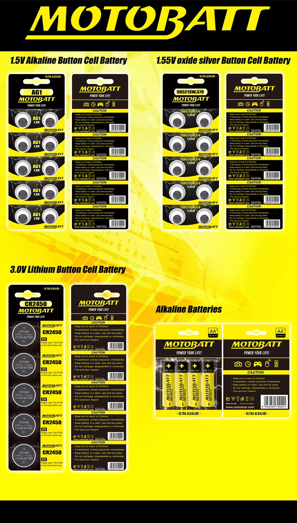 Motobatt AG12,LR43,386/301 1.5V Alkaline battery (10pcs)