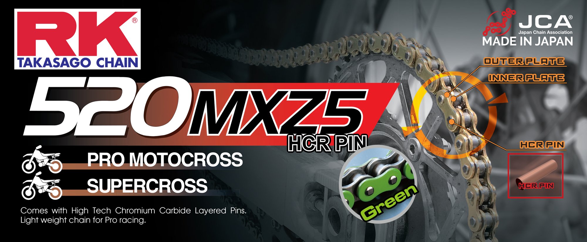 RK MM520MXZ5 Offroad Pro ketju Vihreä +CL (Jousil.)