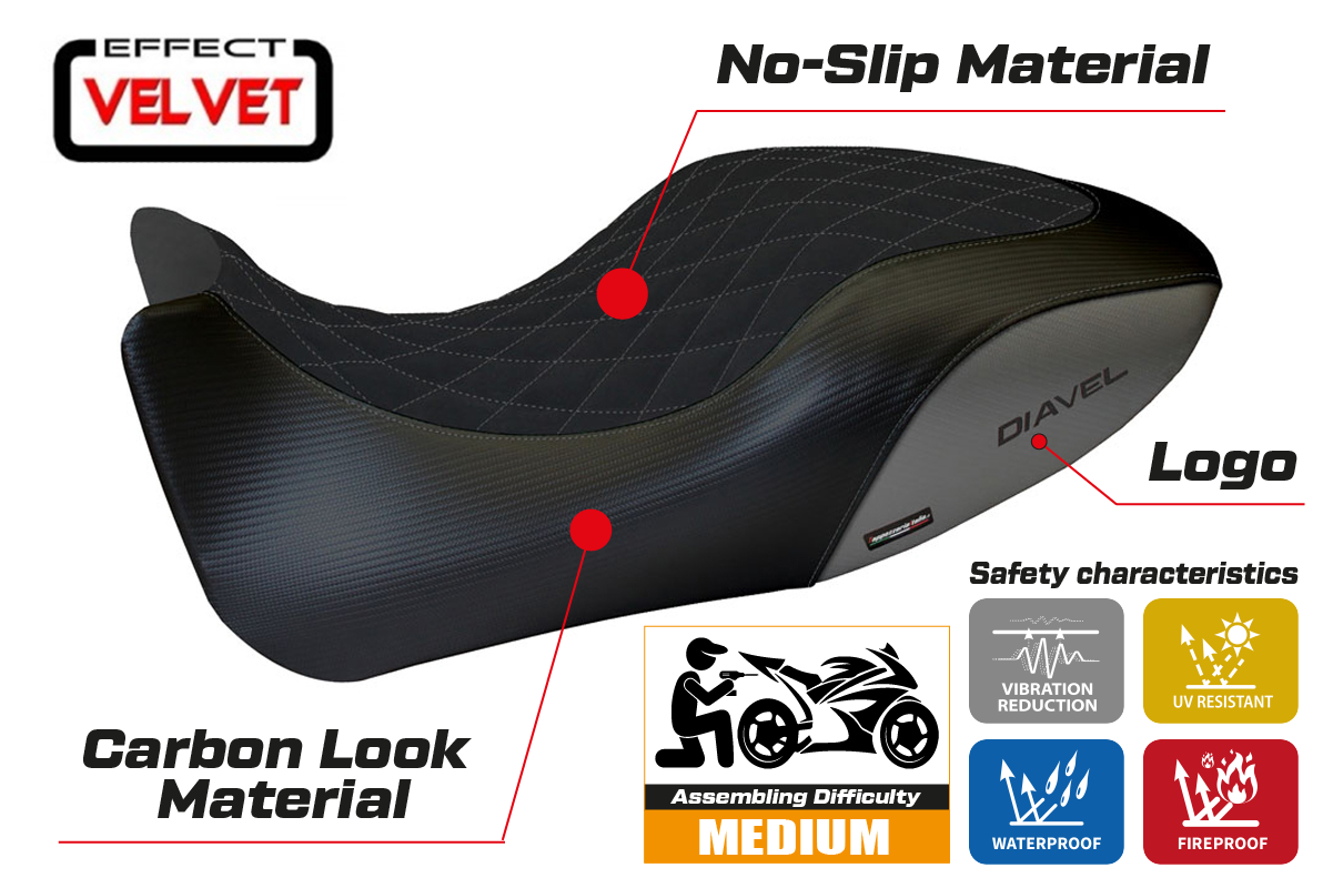 Yhteensopiva istuinpäällinen - Ducati Diavel 2011-2013 - mod Viano 1 Velvet