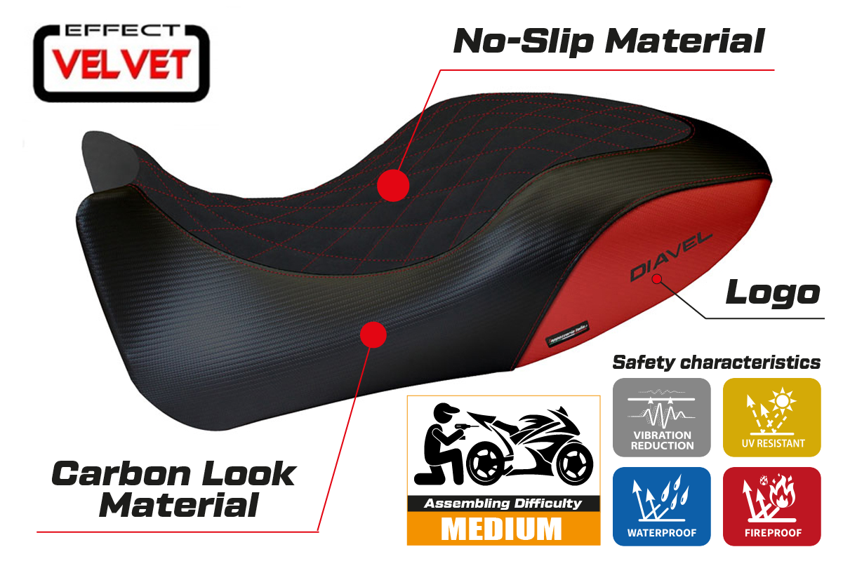 Yhteensopiva istuinpäällinen - Ducati Diavel 2011-2013 - mod Viano 1 Velvet
