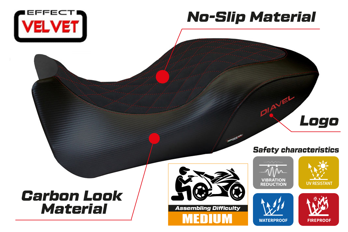Yhteensopiva istuinpäällinen - Ducati Diavel 2011-2013 - mod Viano 1 Velvet