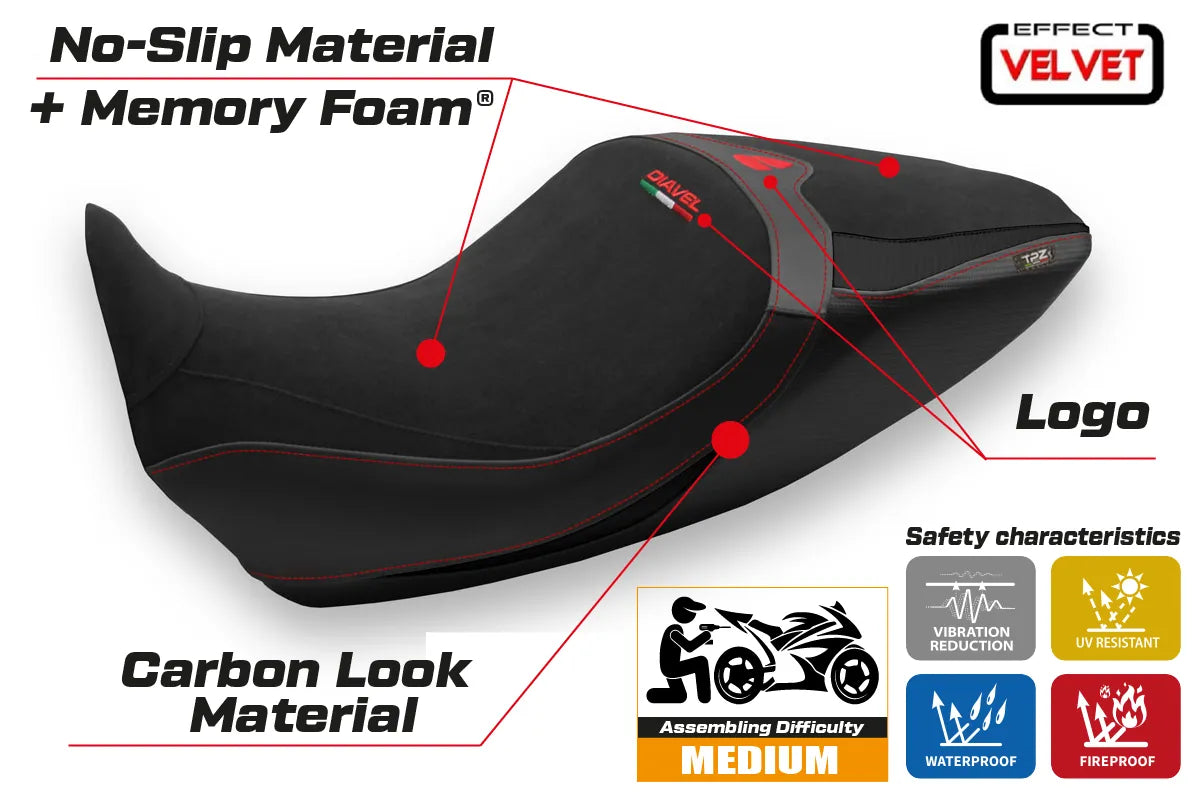 Yhteensopiva istuinpäällinen - Ducati Diavel 1260 2019-2022 - Saranda 1 -modifikaatio Velvet Comfort System