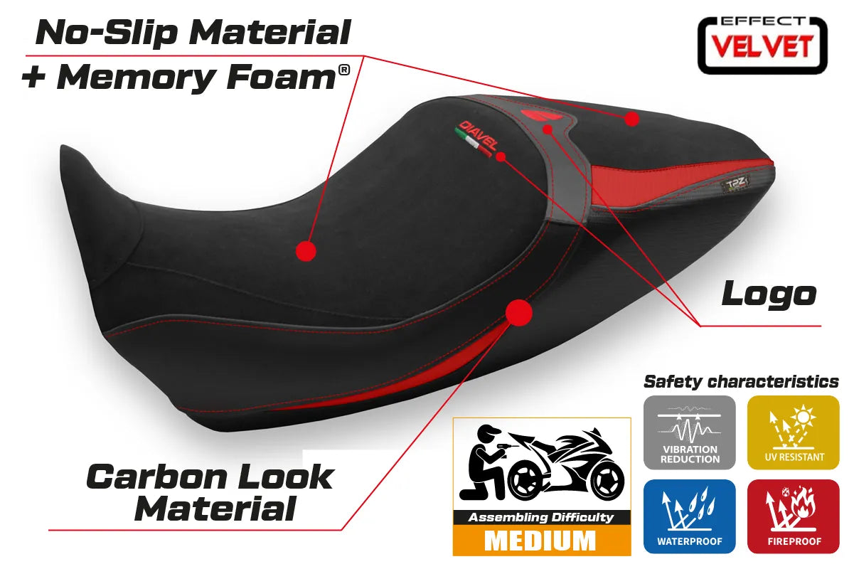 Yhteensopiva istuinpäällinen - Ducati Diavel 1260 2019-2022 - Saranda 1 -modifikaatio Velvet Comfort System