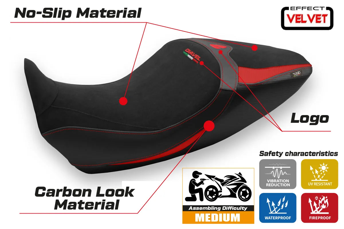 Yhteensopiva istuinpäällinen - Ducati Diavel 1260 2019-2022 - mod Saranda 1 Velvet