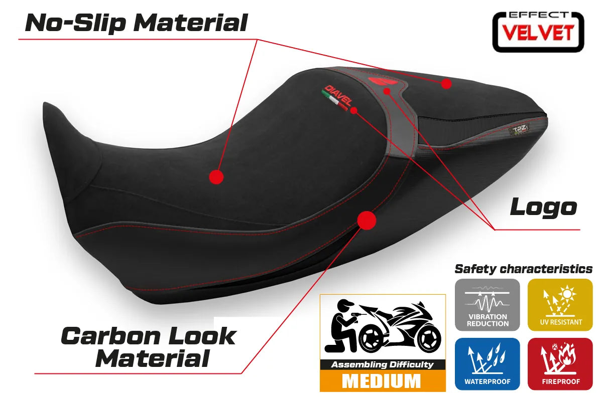 Yhteensopiva istuinpäällinen - Ducati Diavel 1260 2019-2022 - mod Saranda 1 Velvet