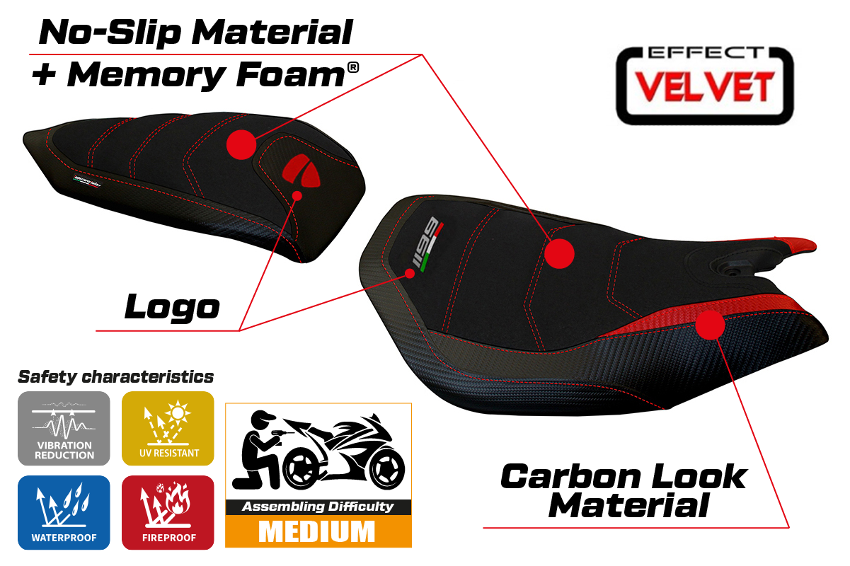 Yhteensopiva istuinpäällinen - Ducati Panigale 1199 2011-2015 - mod Leiden Velvet Comfort System
