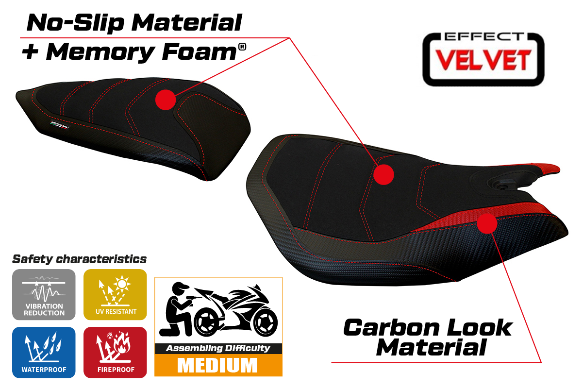 Yhteensopiva istuinpäällinen - Ducati Panigale 1199 2011-2015 - mod Leiden Velvet Comfort System
