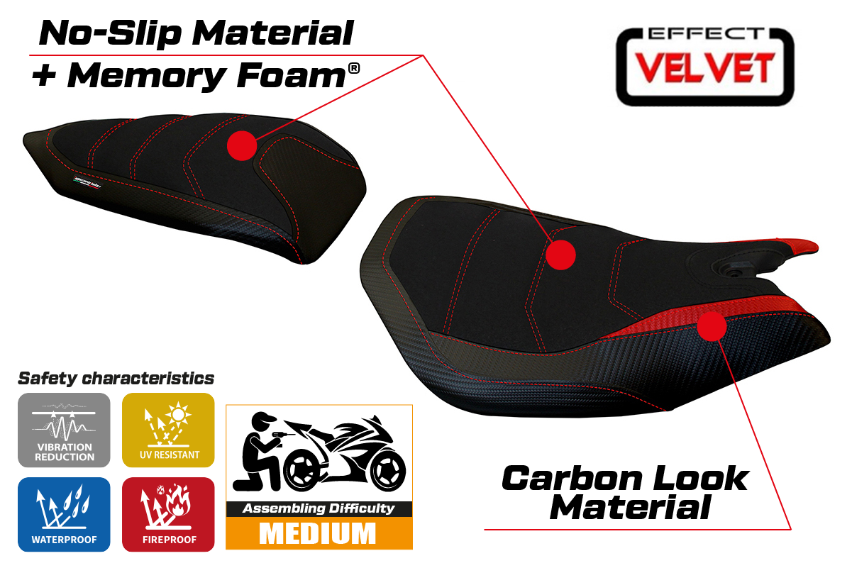 Yhteensopiva istuinpäällinen - Ducati Panigale 1299 2015-2018 - mod Leiden Velvet Comfort System
