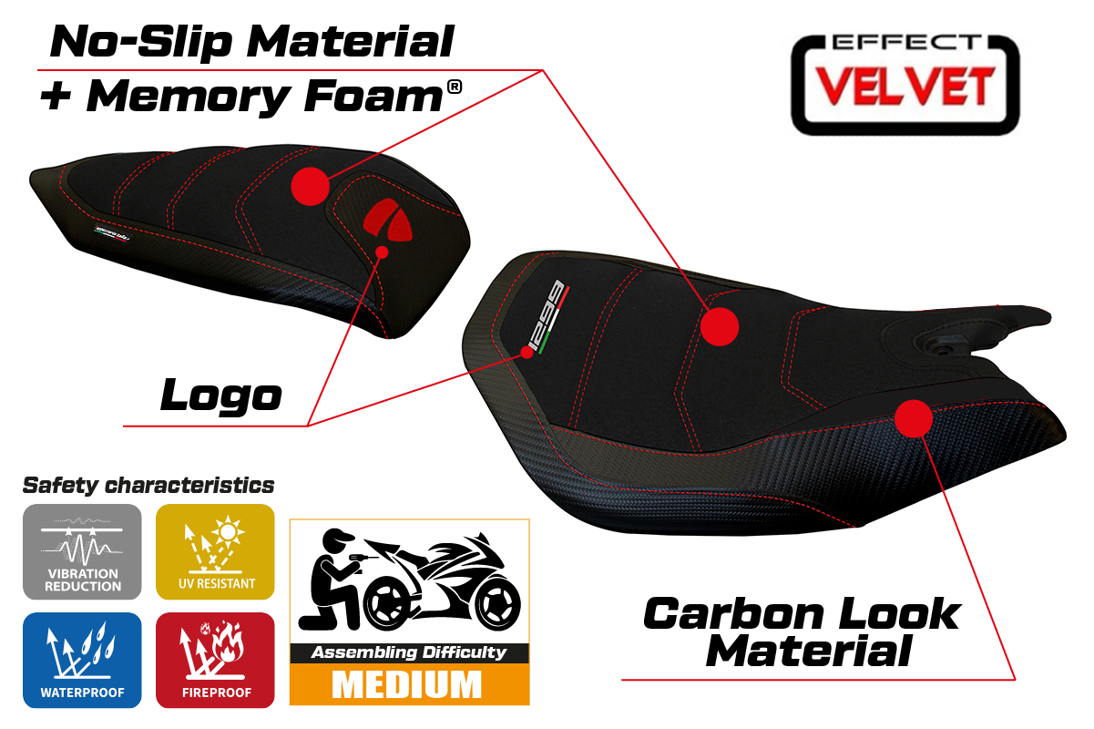 Yhteensopiva istuinpäällinen - Ducati Panigale 1299 2015-2018 - mod Leiden Velvet Comfort System