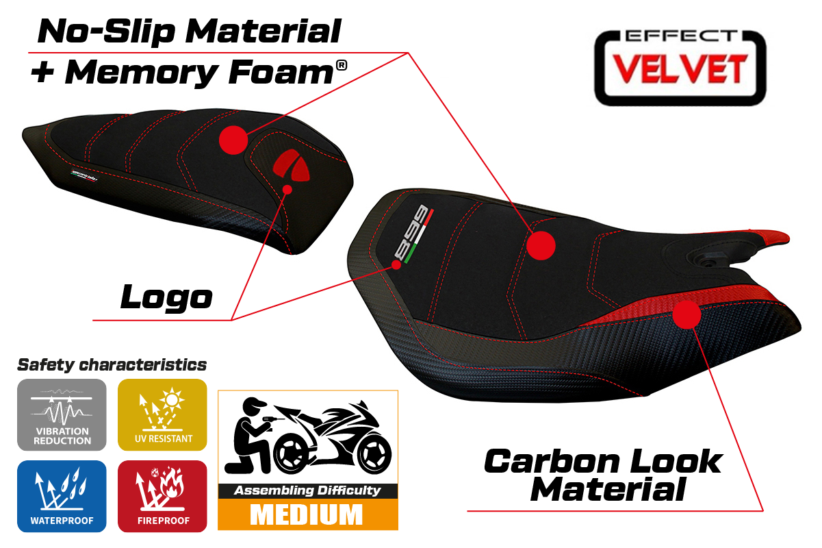 Yhteensopiva istuinpäällinen - Ducati Panigale 899 2013-2015 - mod Leiden Velvet Comfort System