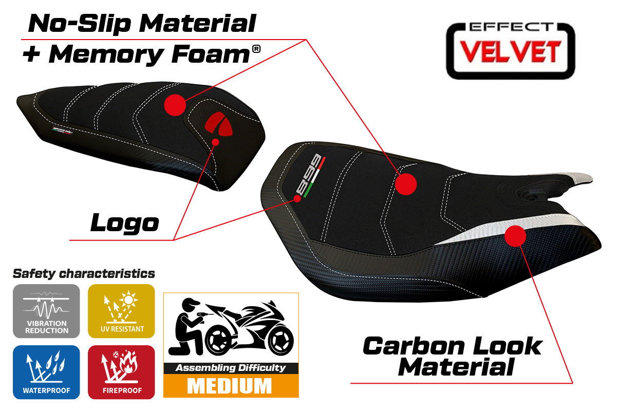 Yhteensopiva istuinpäällinen - Ducati Panigale 899 2013-2015 - mod Leiden Velvet Comfort System