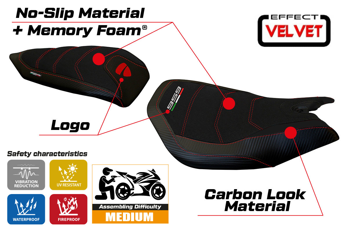 Yhteensopiva istuinpäällinen - Ducati Panigale 959 2016-2018 - mod Leiden Velvet Comfort System