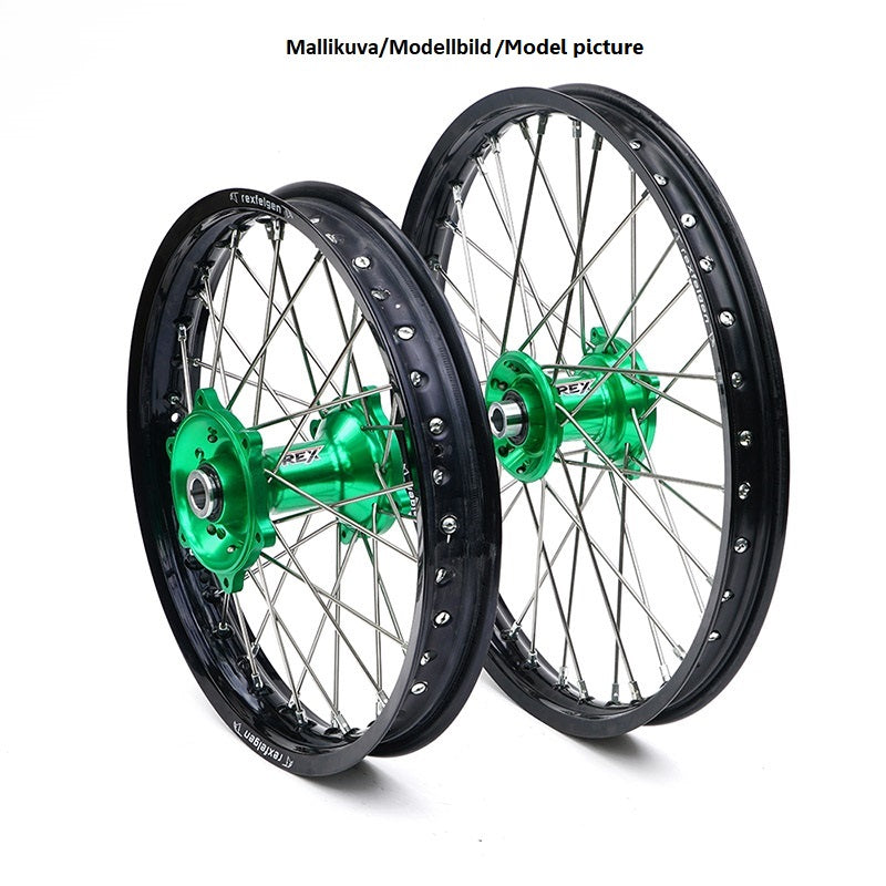 REX WHEELS 19-2,15 KX250/KXF450 03-.. MUSTA VANNE/VIHREÄ NAPA 25MM