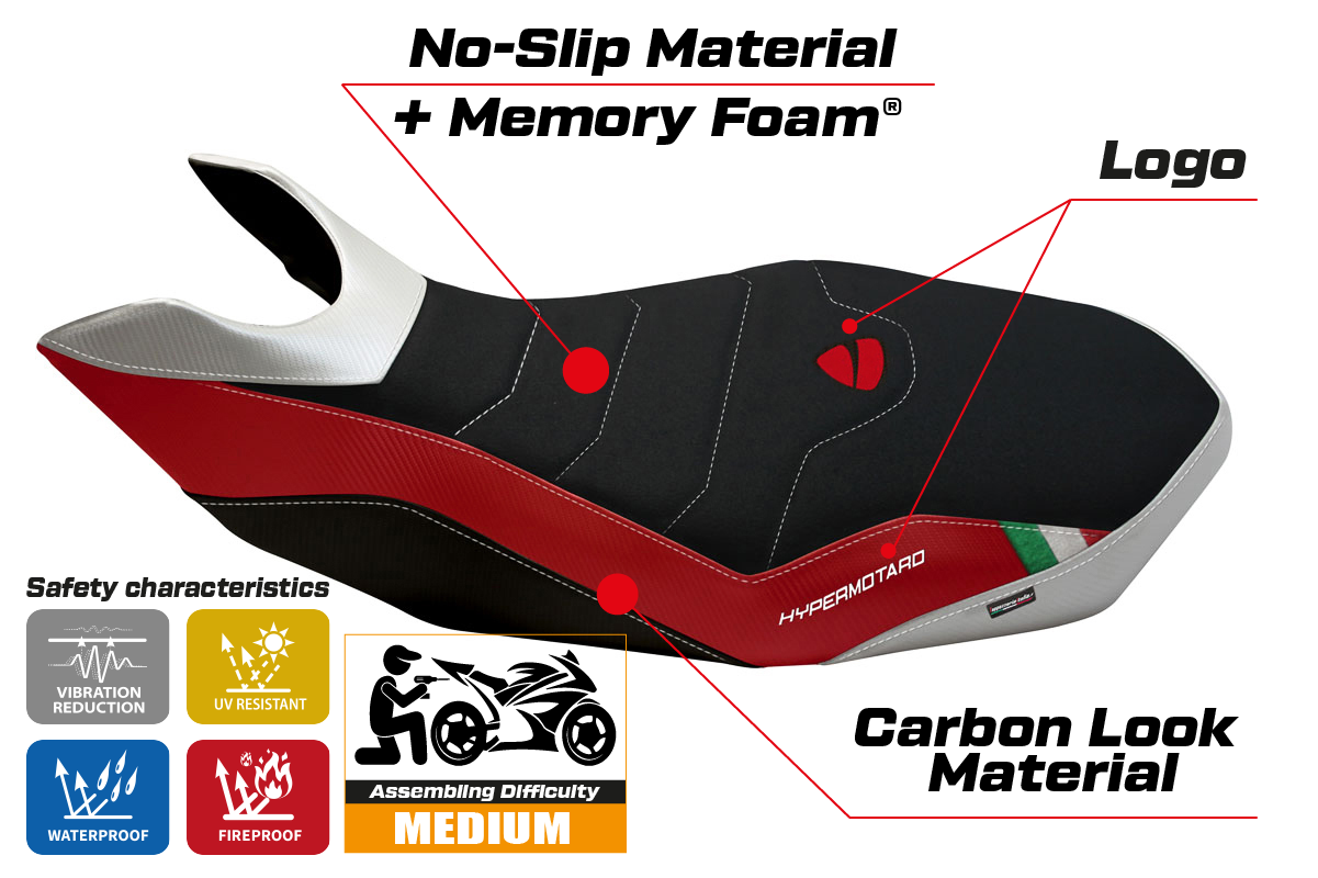 Yhteensopiva istuinpäällinen - Ducati Hypermotard 796 / 1100 / 1100 EVO 2007-2012 - Mod Medea Special Color Comfort System