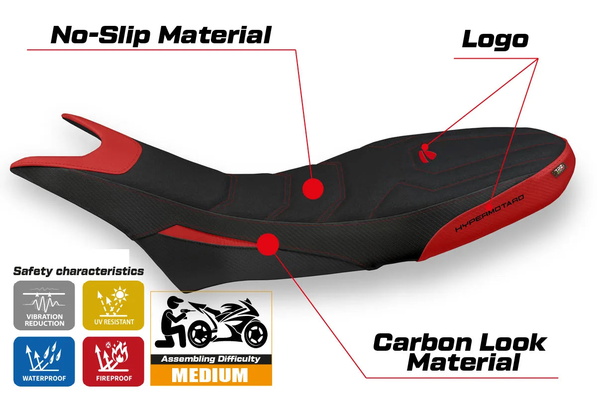 Yhteensopiva istuinpäällinen - Ducati Hypermotard 950 2019-2025 - mod Luna 1 Ultragrip
