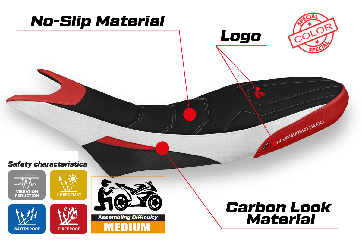 Yhteensopiva istuinpäällinen - Ducati Hypermotard 950 2019-2025 - mod Luna Special Color Ultragrip