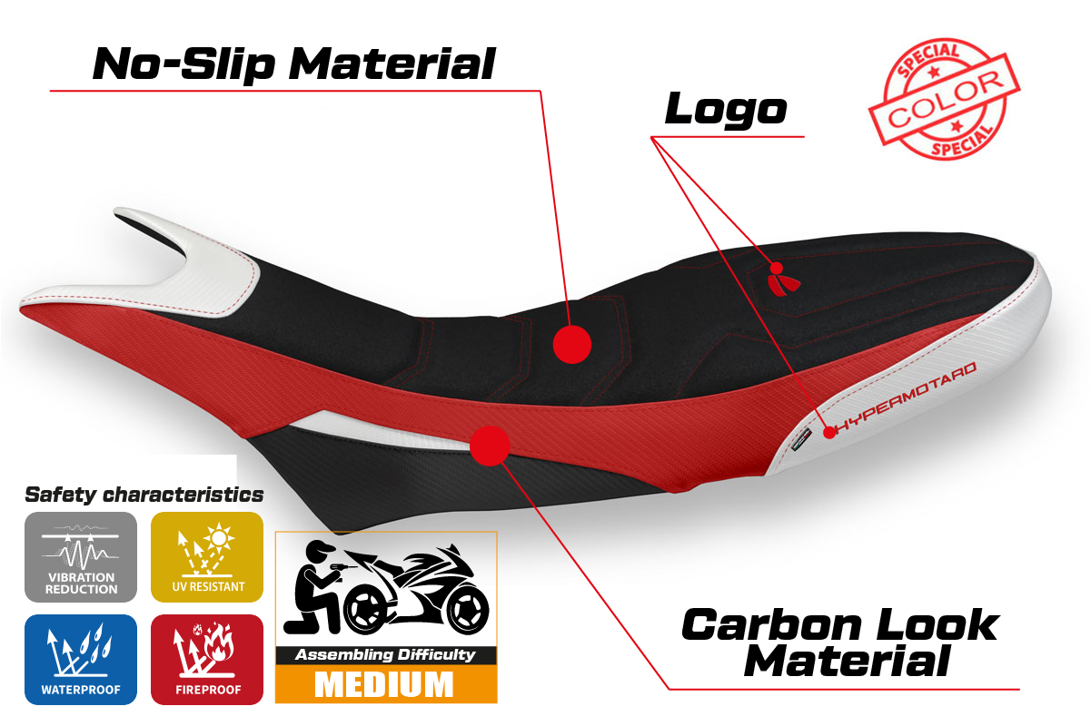 Yhteensopiva istuinpäällinen - Ducati Hypermotard 950 2019-2025 - mod Luna Special Color Ultragrip