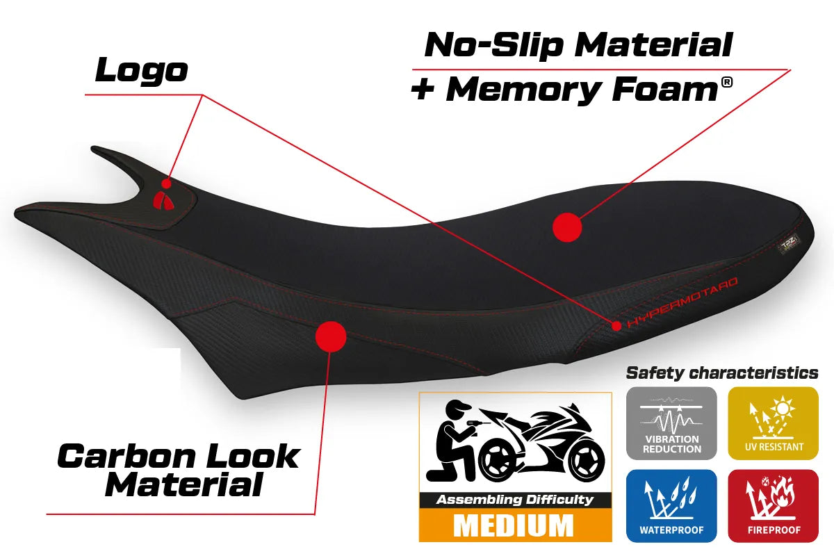 Yhteensopiva istuinpäällinen - Ducati Hypermotard 950 2019-2025 - mod Orlando 1 Comfort System