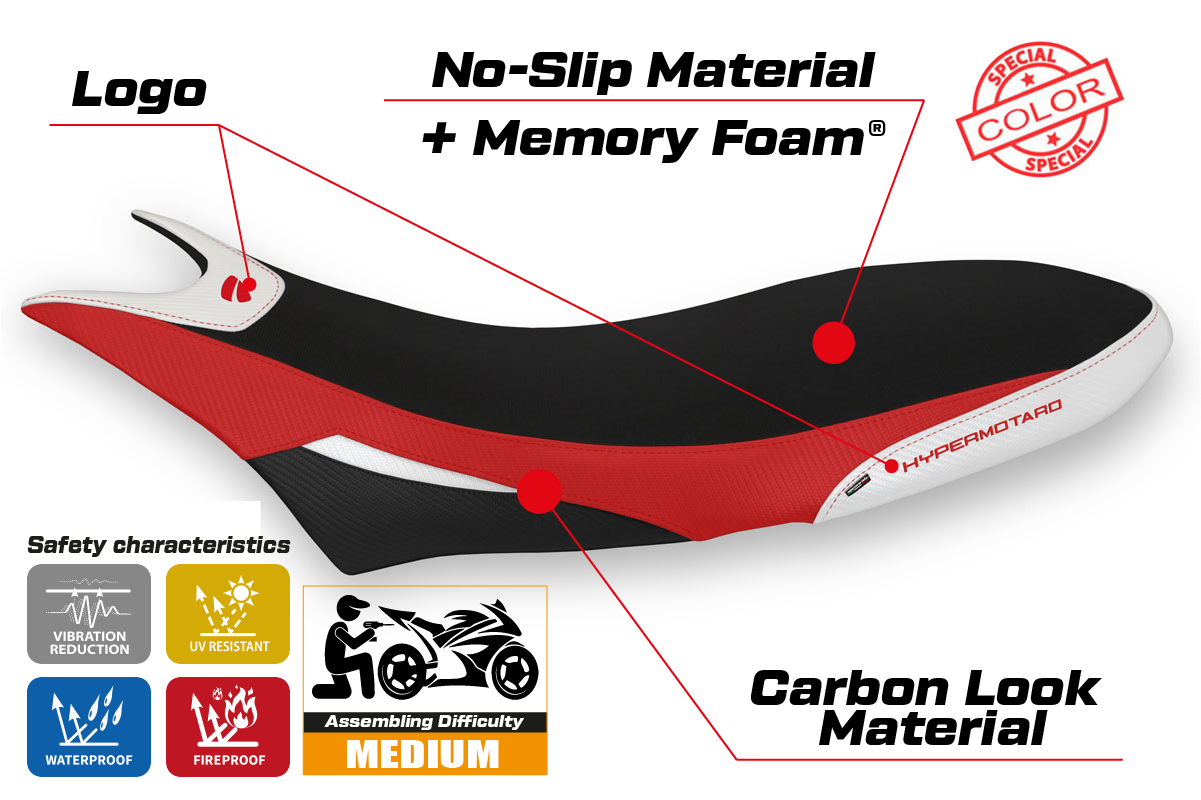 Yhteensopiva istuinpäällinen - Ducati Hypermotard 950 2019-2025 - mod Orlando Special Color Comfort System