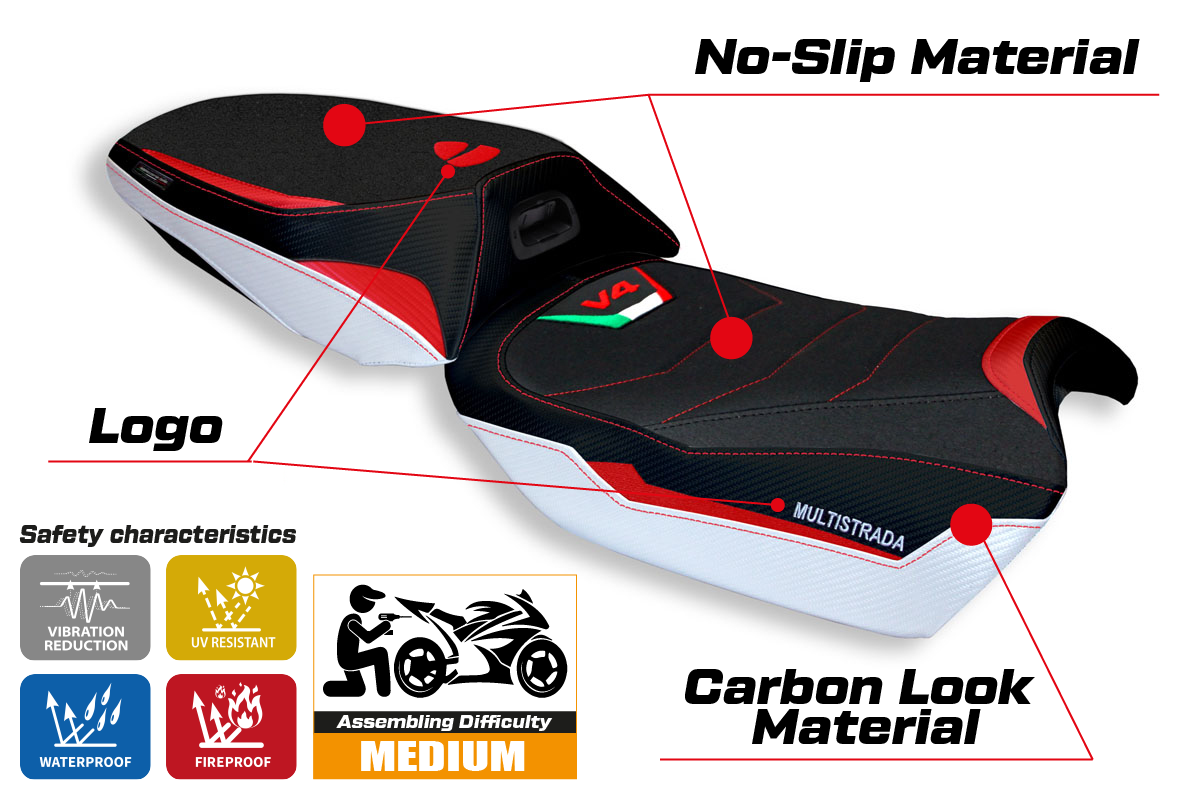 Yhteensopiva istuinpäällinen - Ducati Multistrada V4 2021-2025 - mod Adelaide Special Color Ultragrip