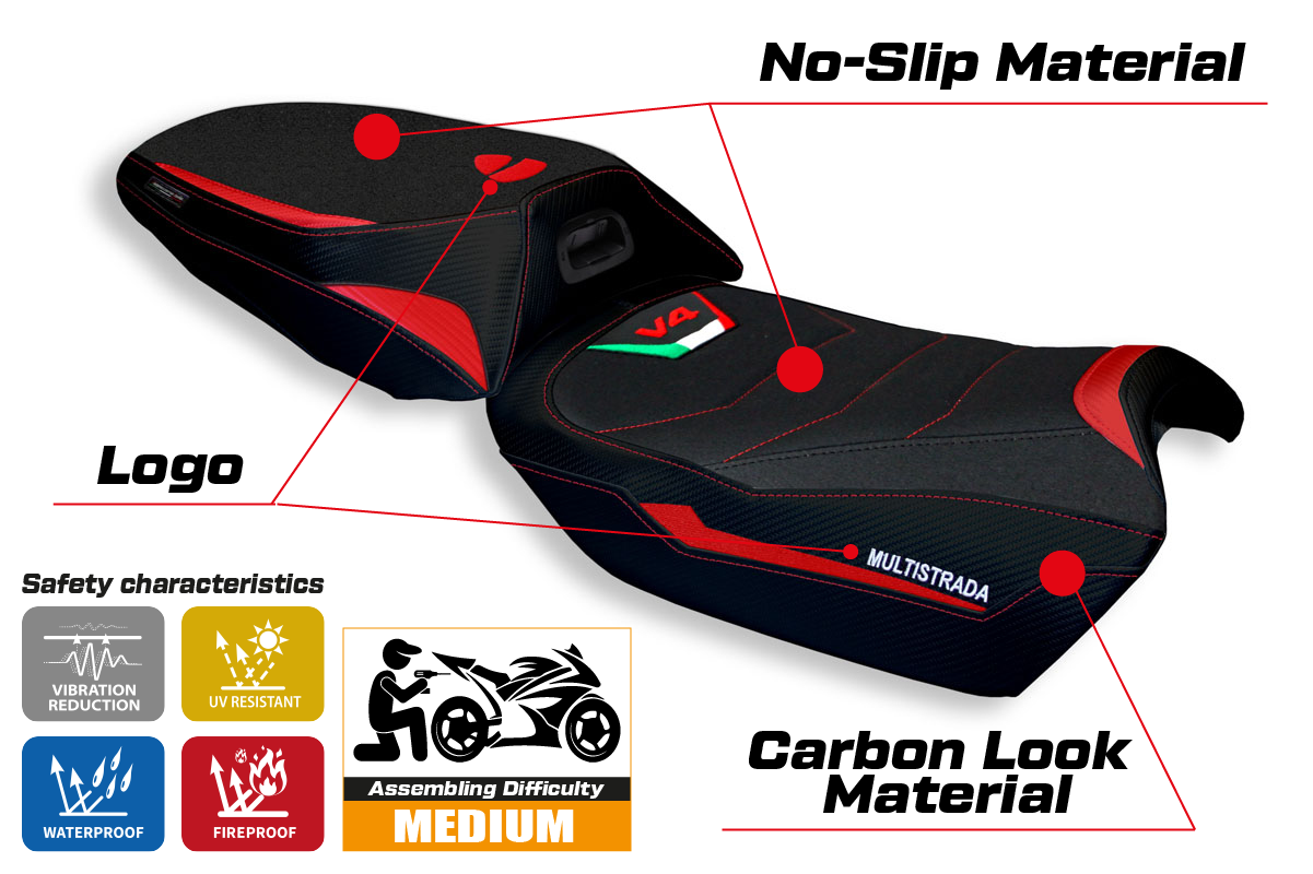 Yhteensopiva istuinpäällinen - Ducati Multistrada V4 2021-2025 - mod Adelaide Ultragrip