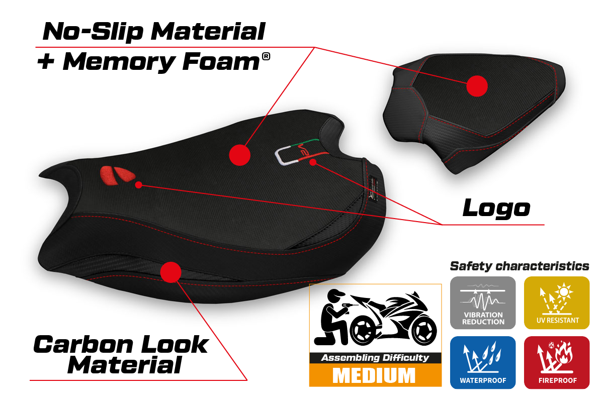 Yhteensopiva istuinpäällinen - Ducati Panigale V2 2020-2024 - mod Zatoca Comfort System