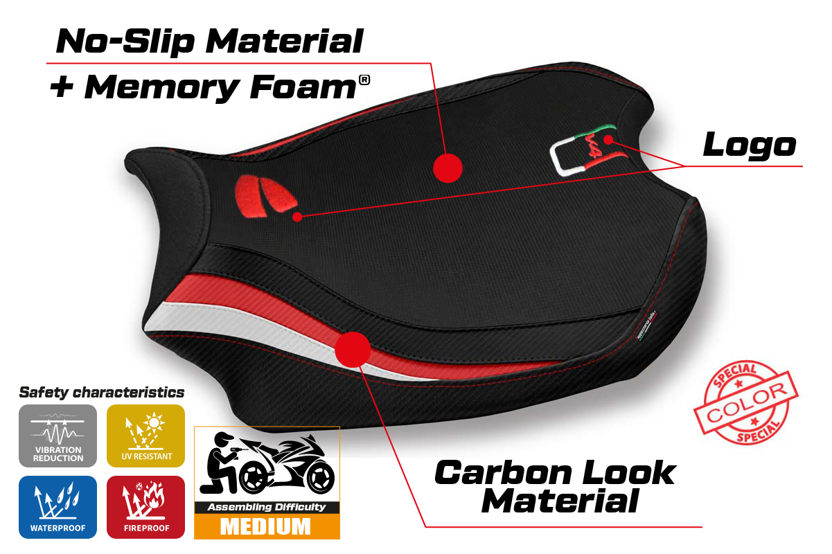 Yhteensopiva istuinpäällinen - Ducati Panigale V4 2018-2024 - mod Glinka Comfort System