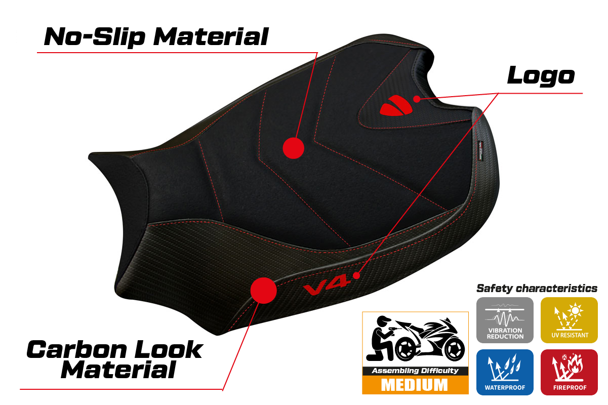 Yhteensopiva istuinpäällinen - Ducati Panigale V4 2018-2024 - mod Wanaka 1 Ultragrip
