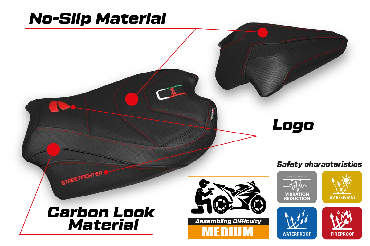 Yhteensopiva istuinpäällinen - Ducati Streetfighter V4 2020 - 2024 - Veles Ultragrip -modifikaatio