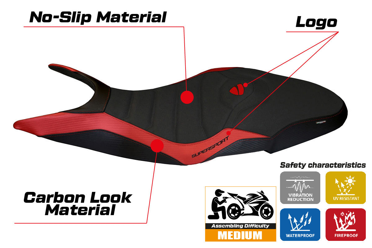 Yhteensopiva istuinpäällinen - Ducati Super Sport 2017-2024 - mod Pistoia 1 Ultragrip