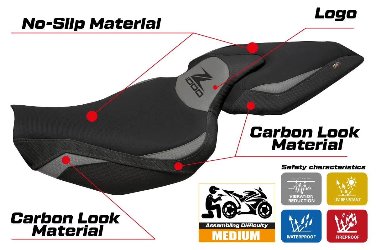 Yhteensopiva istuinpäällinen - Kawasaki Z 1000 2014 - 2021 - mod Mellby 1
