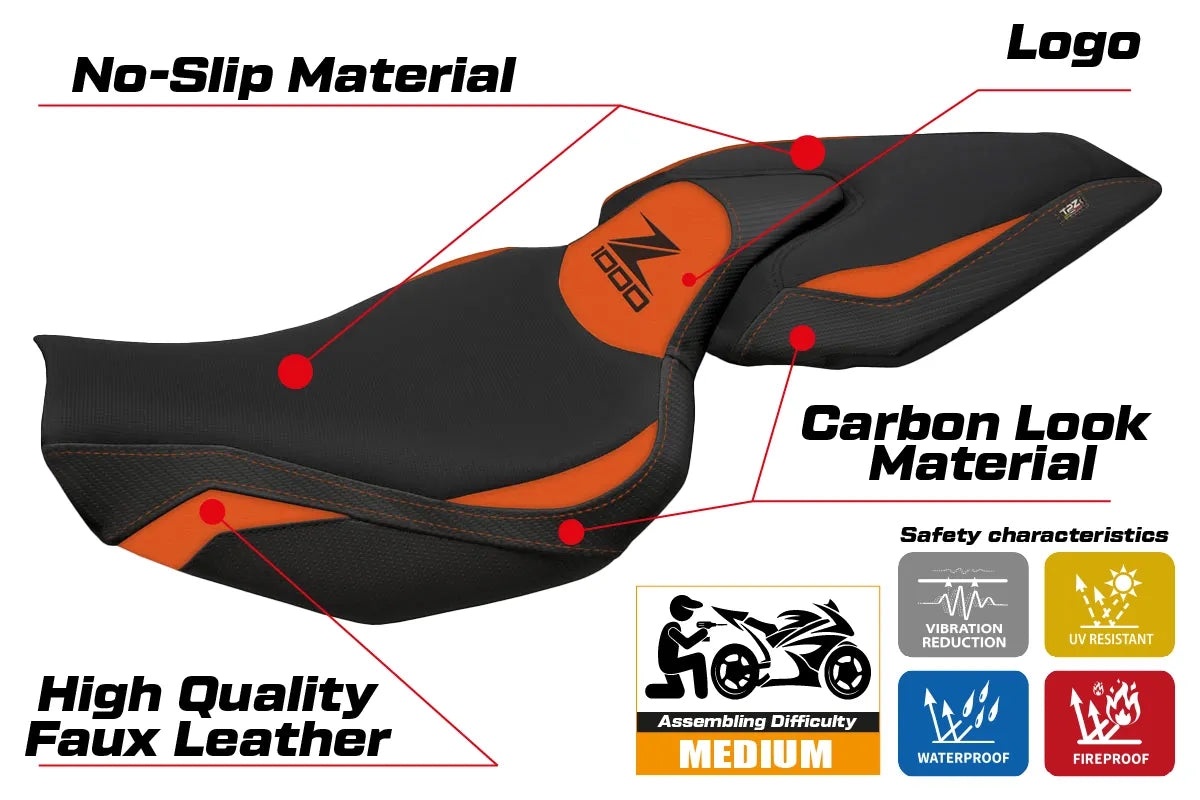 Yhteensopiva istuinpäällinen - Kawasaki Z 1000 2014 - 2021 - mod Mellby 1