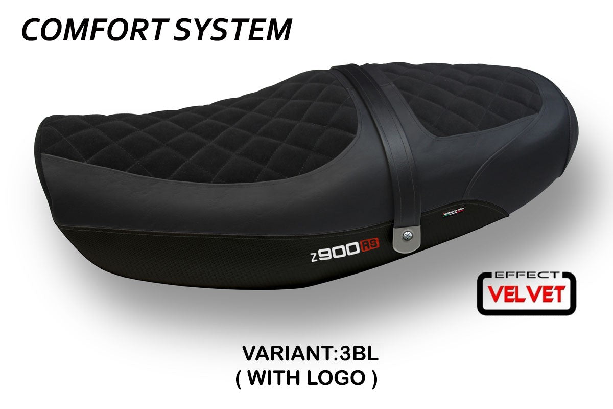 Yhteensopiva istuinpäällinen - Kawasaki Z 900 RS 2018-2025 - mod Natal Total Black Velvet Comfort System