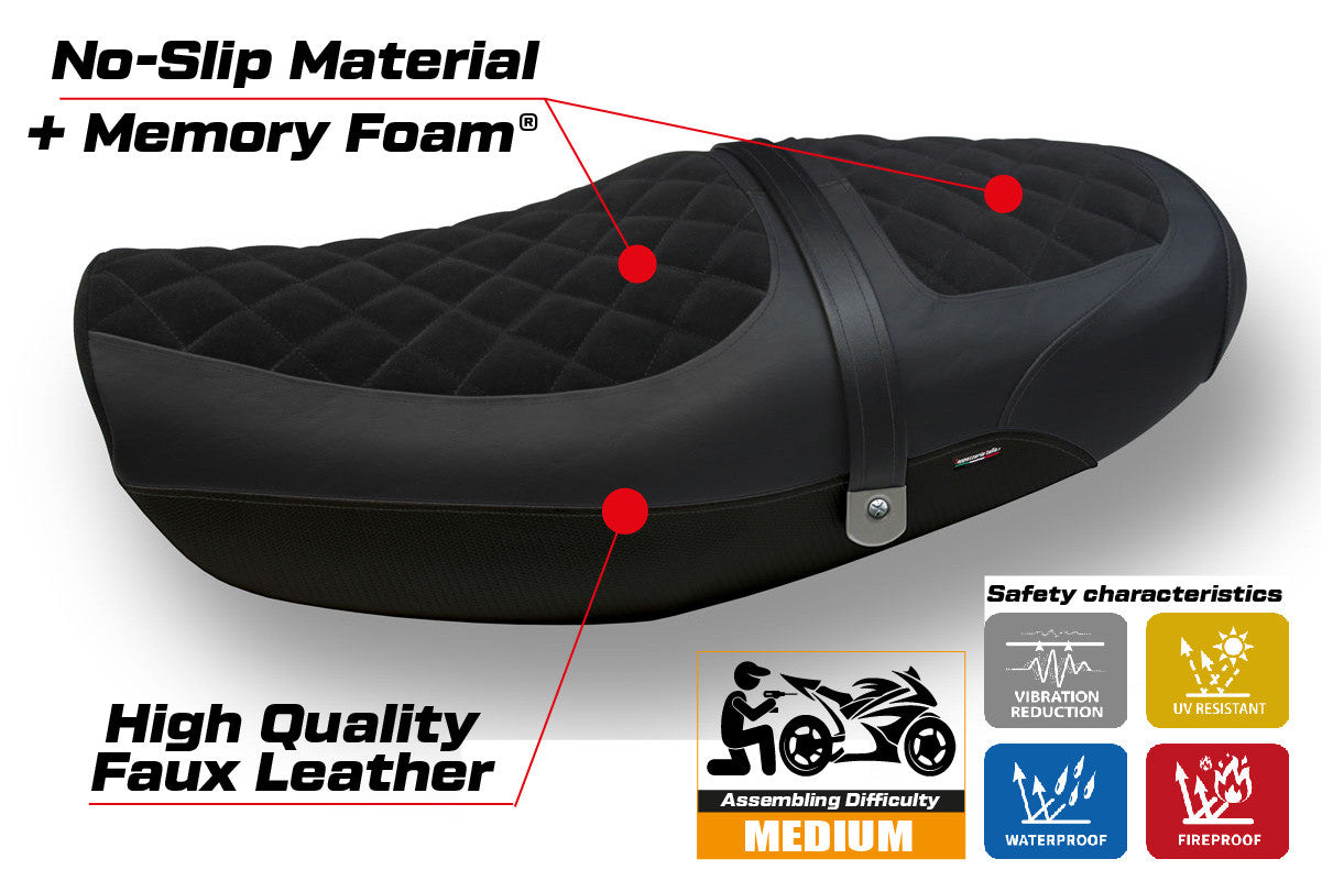 Yhteensopiva istuinpäällinen - Kawasaki Z 900 RS 2018-2025 - mod Natal Total Black Velvet Comfort System