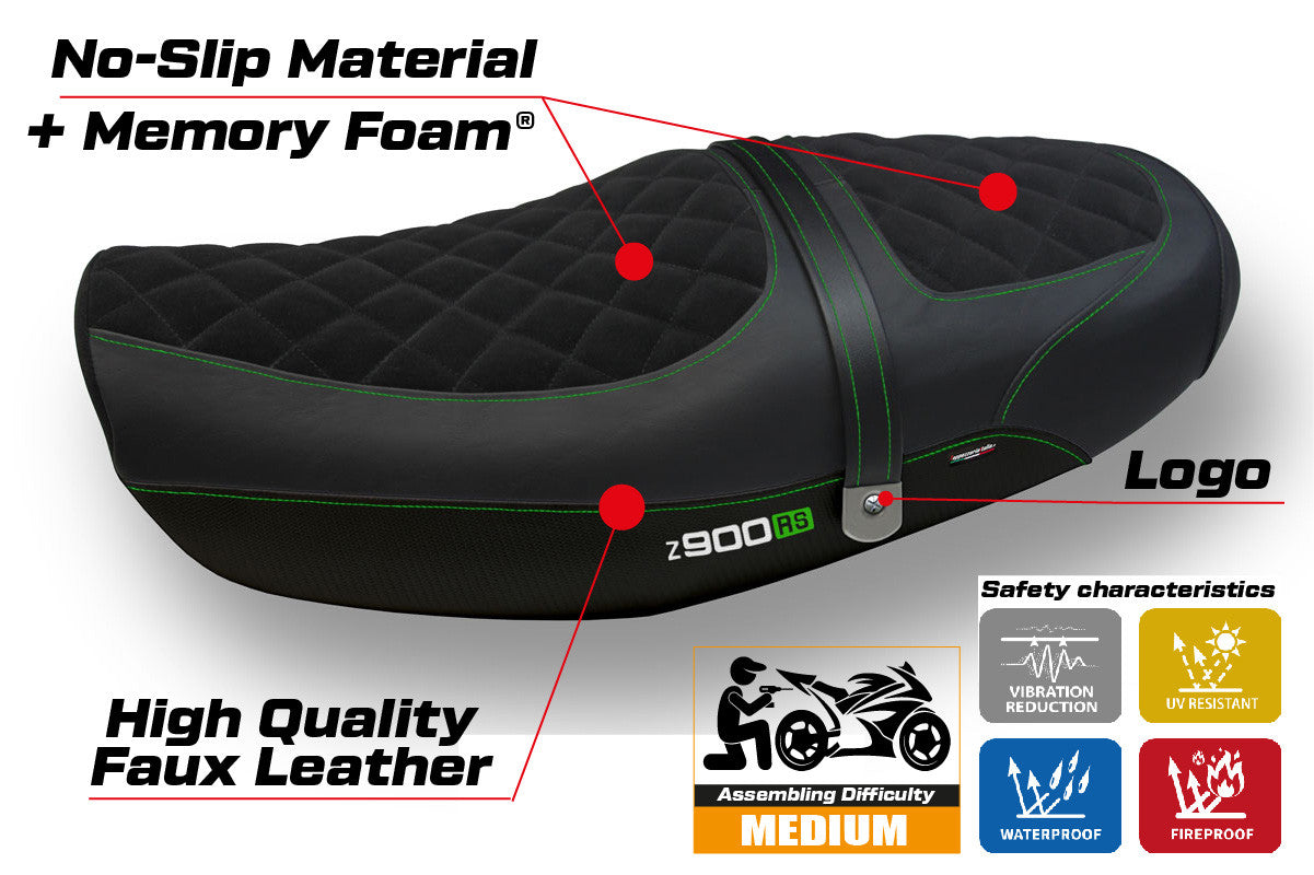Yhteensopiva istuinpäällinen - Kawasaki Z 900 RS 2018-2025 - mod Natal Total Black Velvet Comfort System