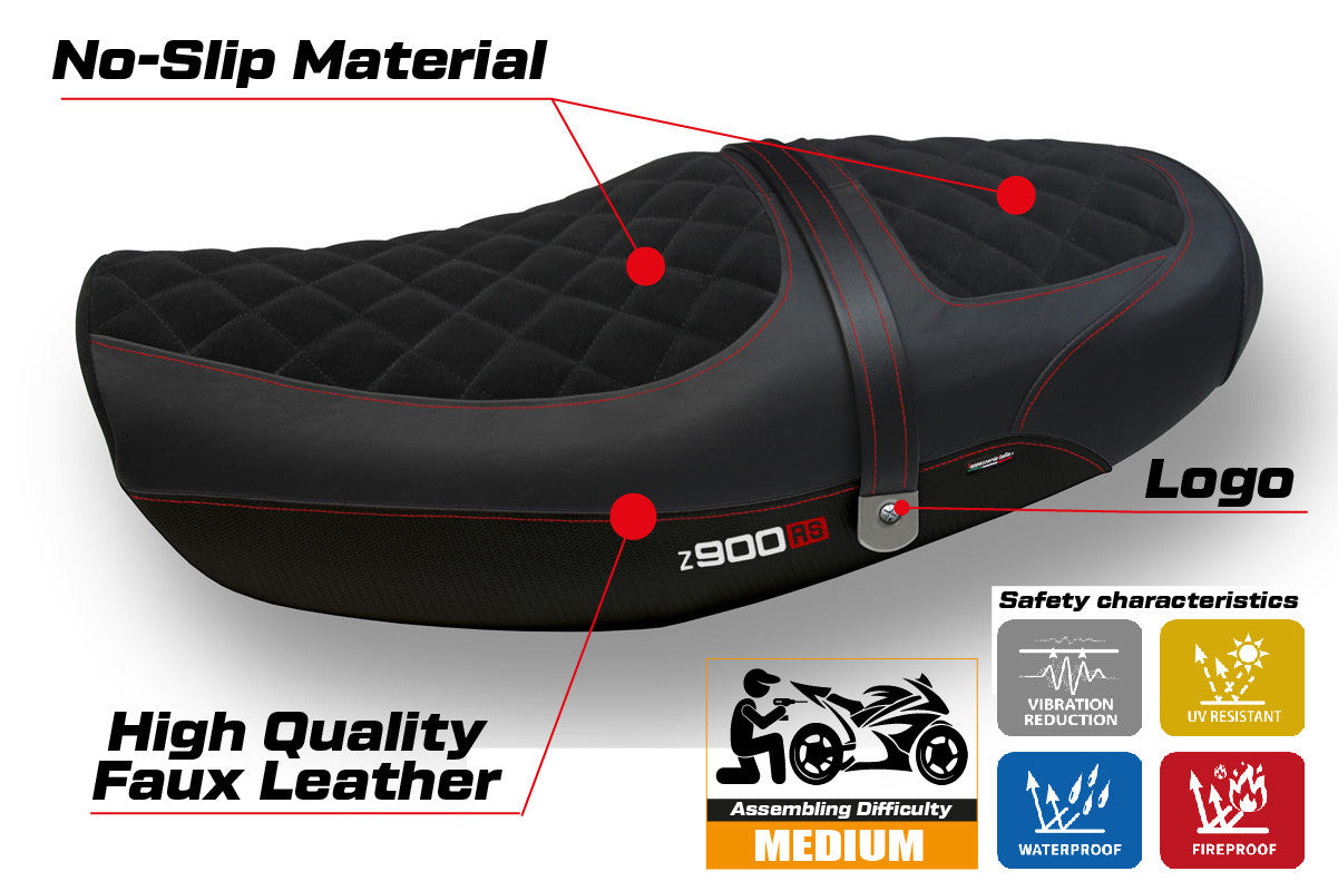 Yhteensopiva istuinpäällinen - Kawasaki Z 900 RS 2018-2025 - mod Natal Total Black Velvet