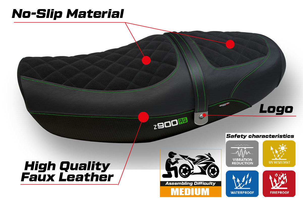 Yhteensopiva istuinpäällinen - Kawasaki Z 900 RS 2018-2025 - mod Natal Total Black Velvet