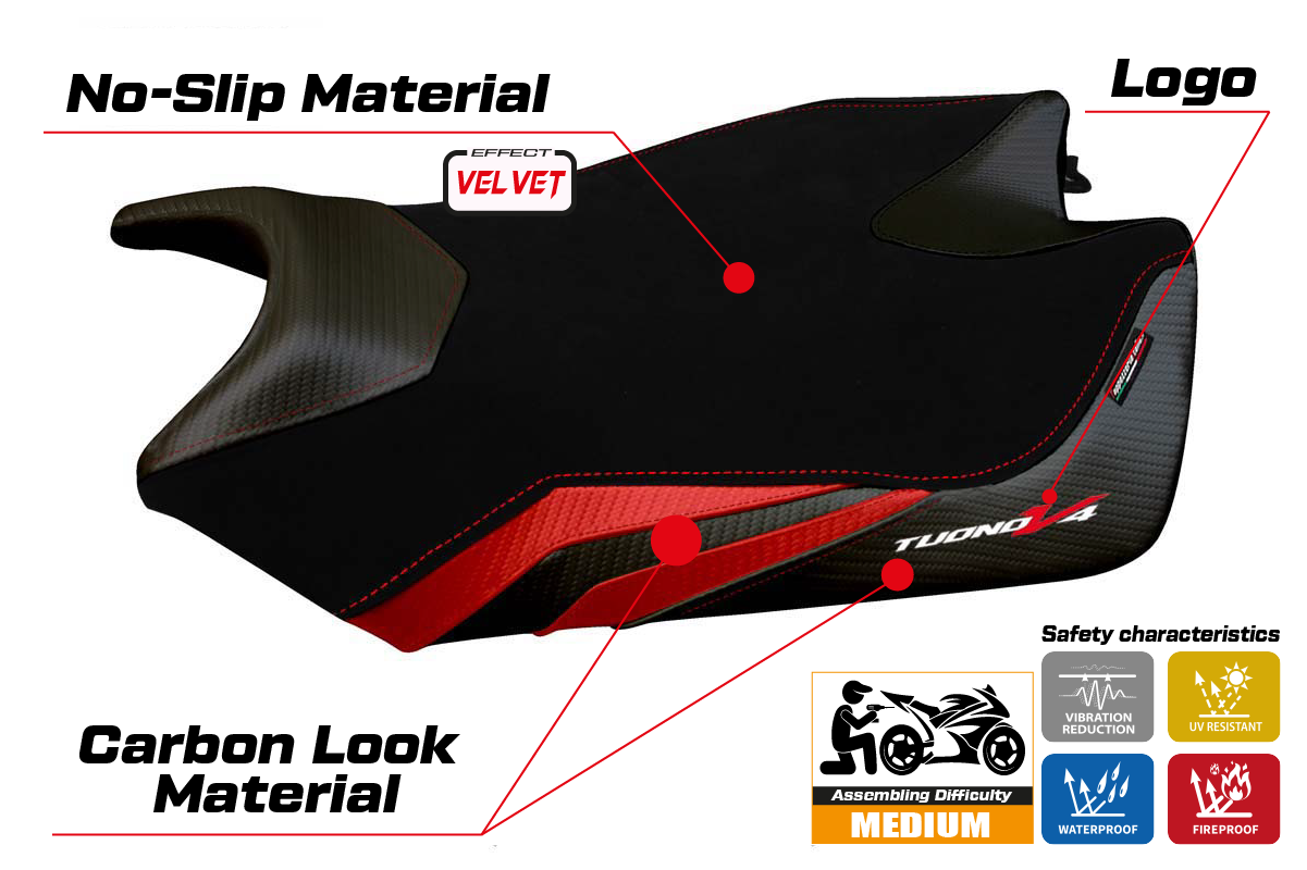 Istuinpäällinen yhteensopiva - Aprilia Tuono V4 2011-2020 - mod Coen Velvet