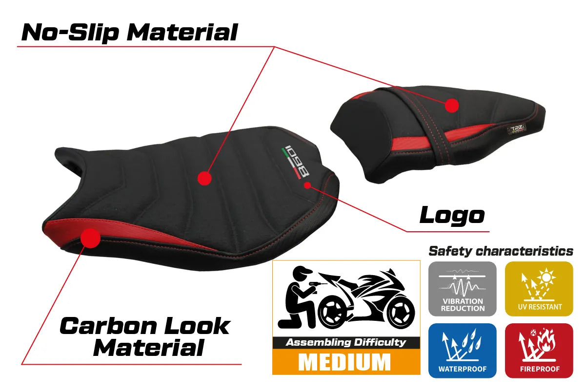 Yhteensopiva istuinpäällinen - Ducati 848 / 1098 / 1198 2007 - 2013 - Cervia Ultragrip -modifikaatio
