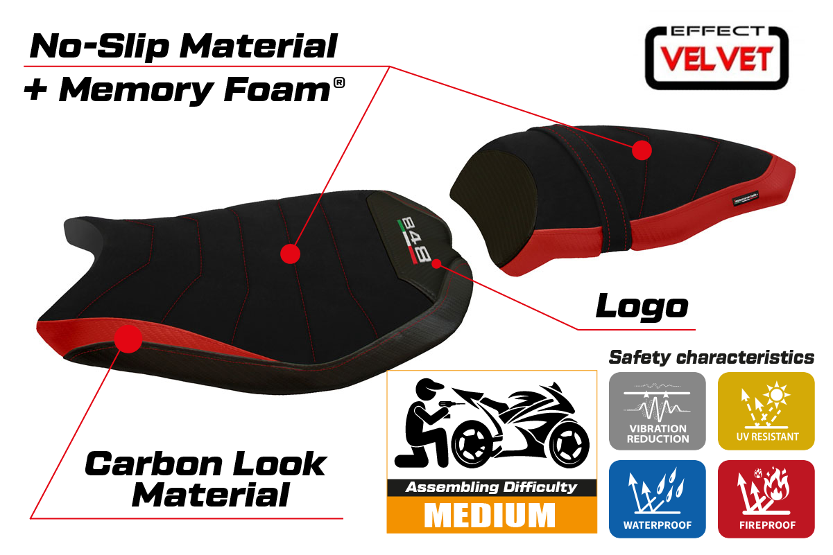 Yhteensopiva istuinpäällinen - Ducati 848 / 1098 / 1198 2007 - 2013 - mod Cervia Velvet Comfort System