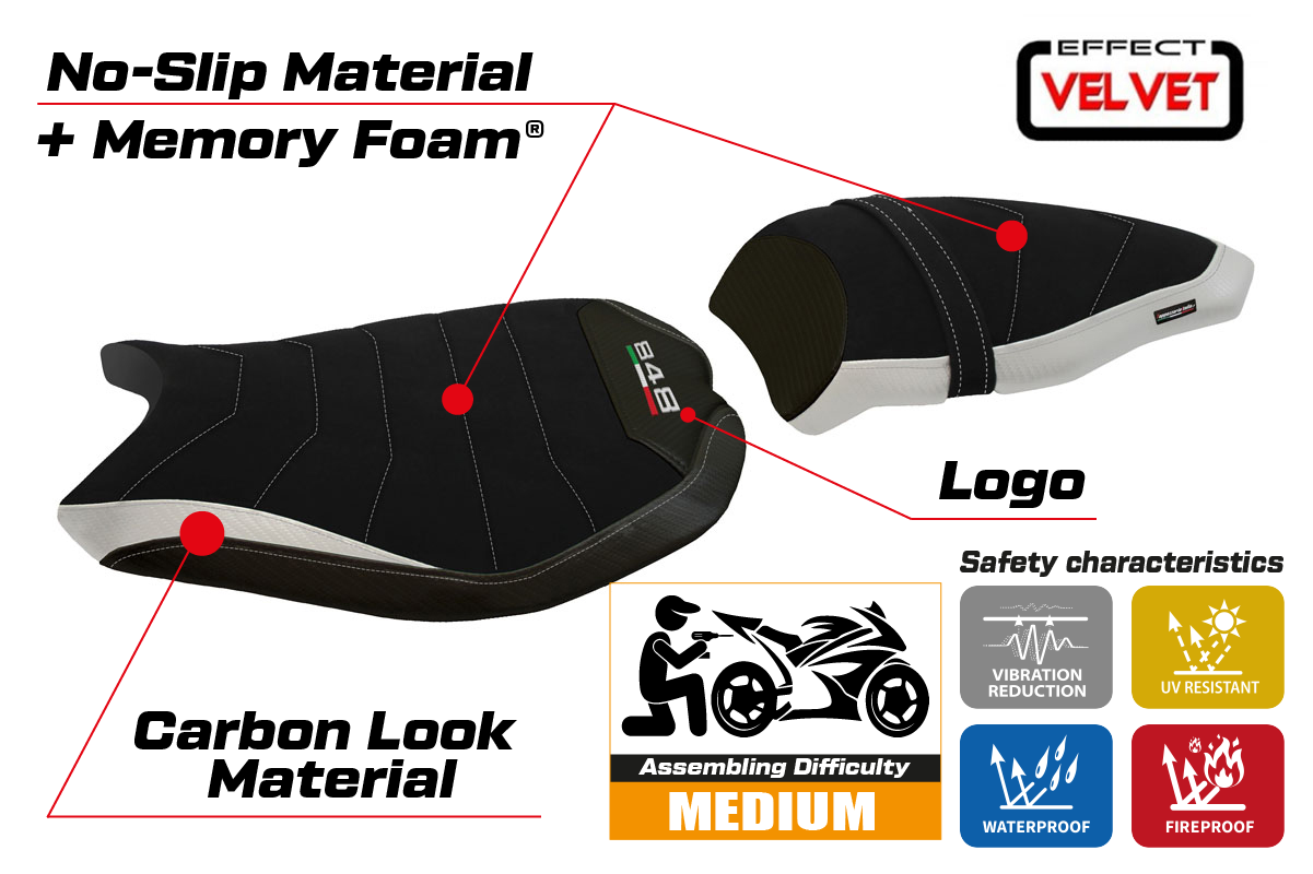 Yhteensopiva istuinpäällinen - Ducati 848 / 1098 / 1198 2007 - 2013 - mod Cervia Velvet Comfort System