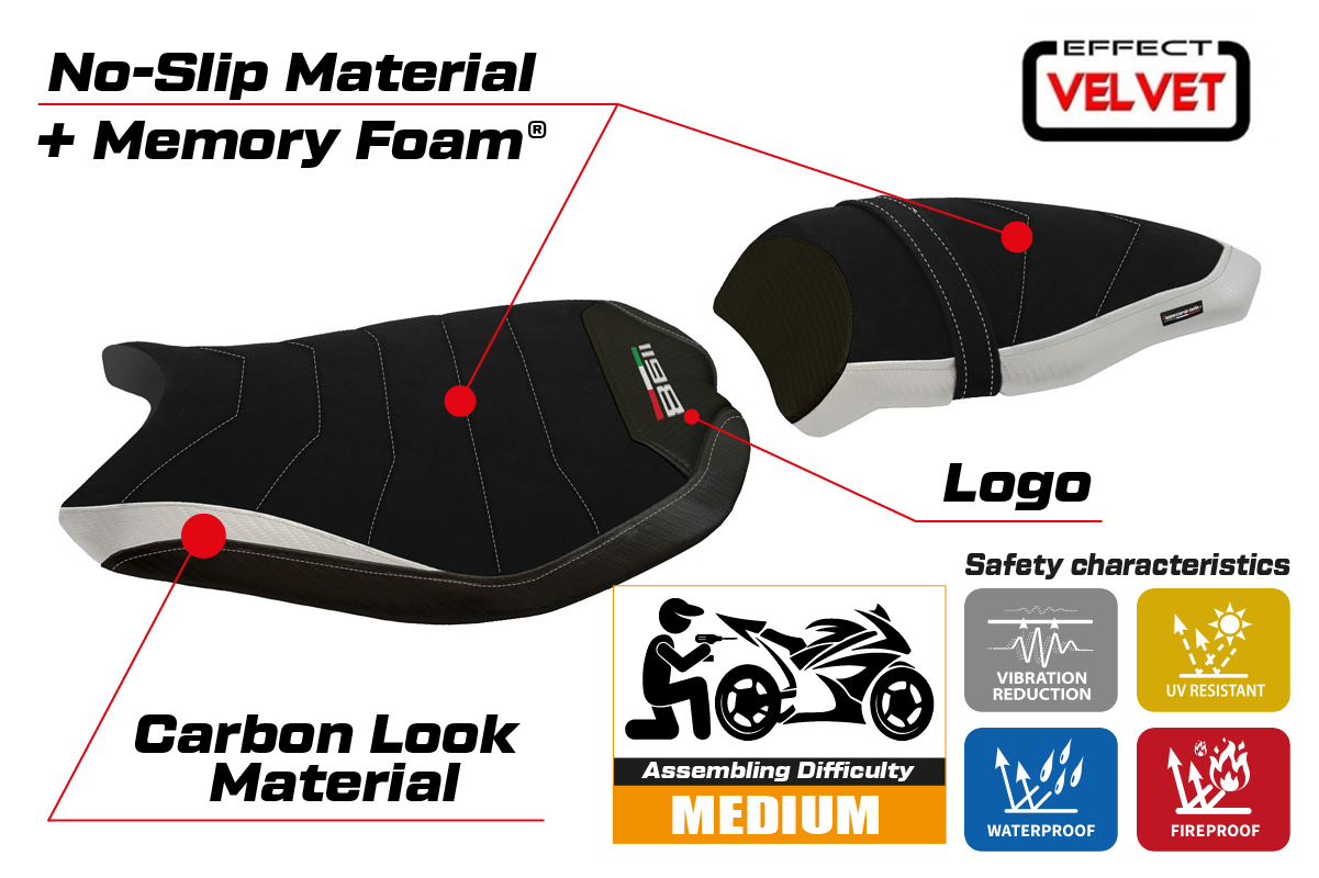 Yhteensopiva istuinpäällinen - Ducati 848 / 1098 / 1198 2007 - 2013 - mod Cervia Velvet Comfort System